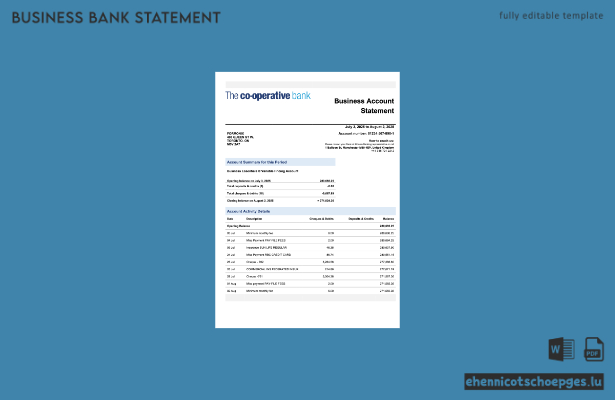 Vereinigtes Königreich, The Cooperative Bank: Kontoauszug (Word- und PDF-Beispiel)
